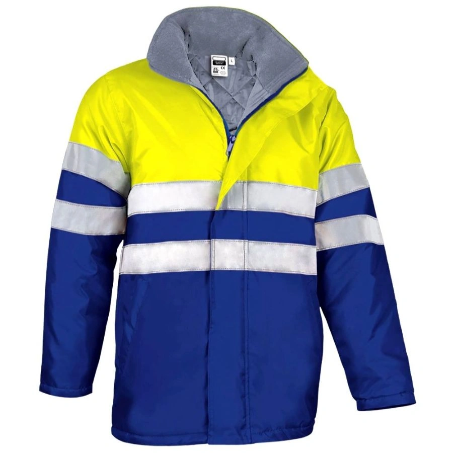 Jachetă Parka cu Gluga TRAFFIC, High-Vis Marcaj CE Oeko-Tex, matlasata termic, impermeabila,  Galben fluorescent-Albastru safir
