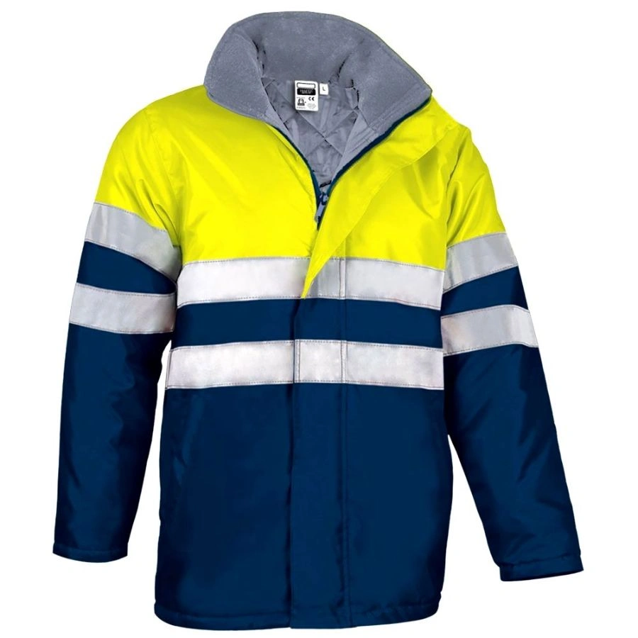 Jachetă Parka cu Gluga TRAFFIC, High-Vis Marcaj CE Oeko-Tex, matlasata termic, impermeabila,  Galben fluorescent-Bleumarin