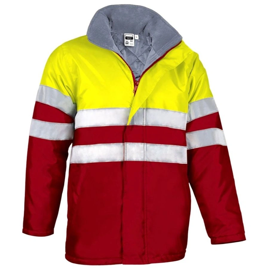 Jachetă Parka cu Gluga TRAFFIC, High-Vis Marcaj CE Oeko-Tex, matlasata termic, impermeabila,  Galben fluorescent-Rosu lotus