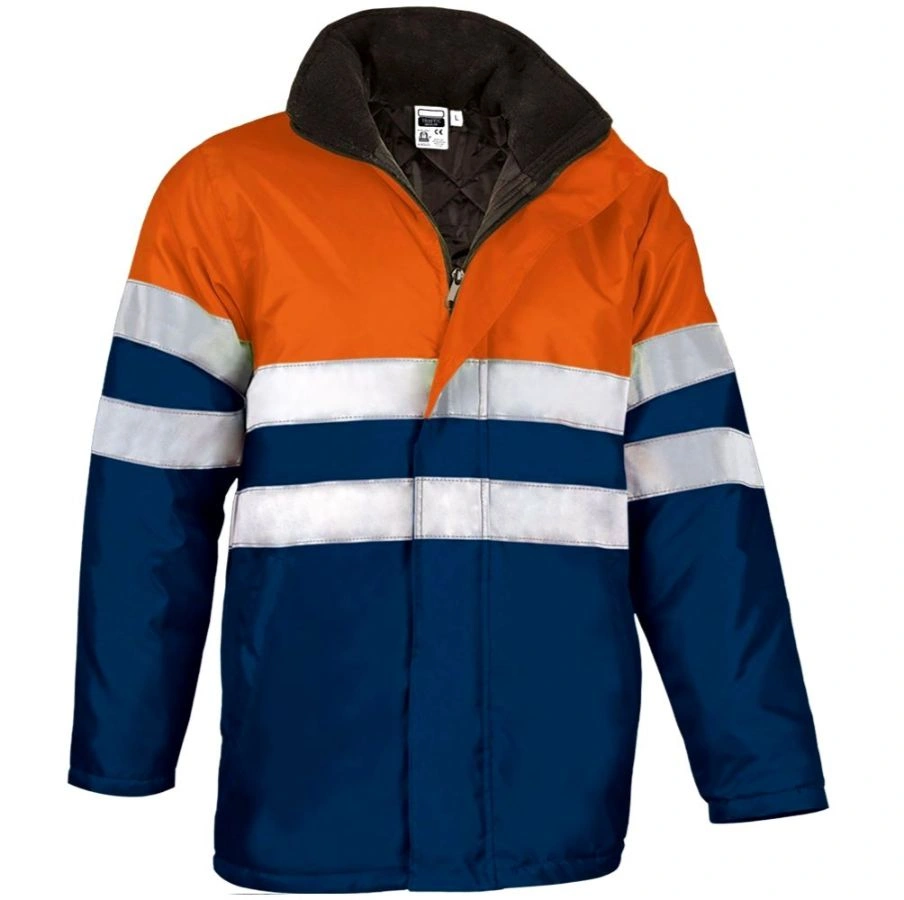 Jachetă Parka cu Gluga TRAFFIC, High-Vis Marcaj CE Oeko-Tex, matlasata termic, impermeabila,  Portocaliu fluorescent-Bleumarin