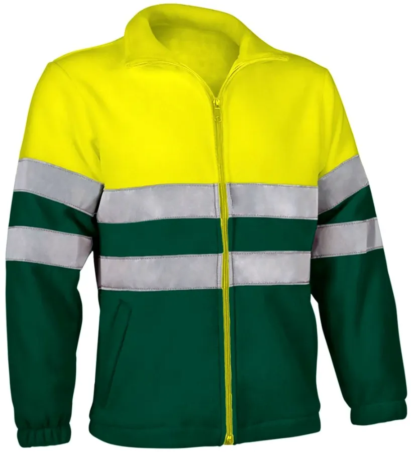 Jachetă Fleece High-Vis AIRPORT Marcaj CE Oeko-Tex, Bicolor cu fermoar, Galben-Verde sticla