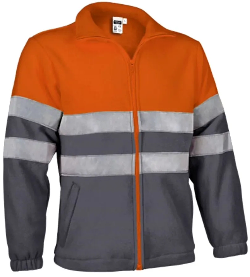 Jachetă Fleece High-Vis AIRPORT Marcaj CE Oeko-Tex, Bicolor cu fermoar, Portocaliu-Gri inchis