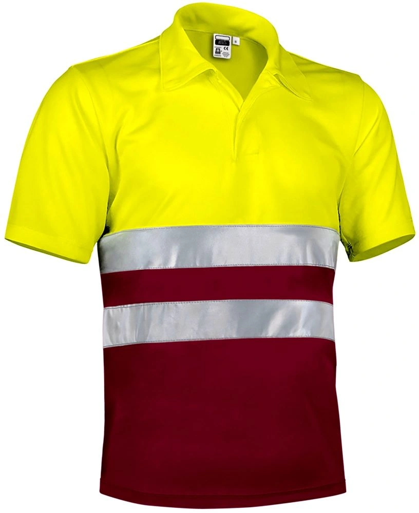BUILD Tricou polo mânecă scurtă de Înaltă Vizibilitate, Galben-Grena mahon