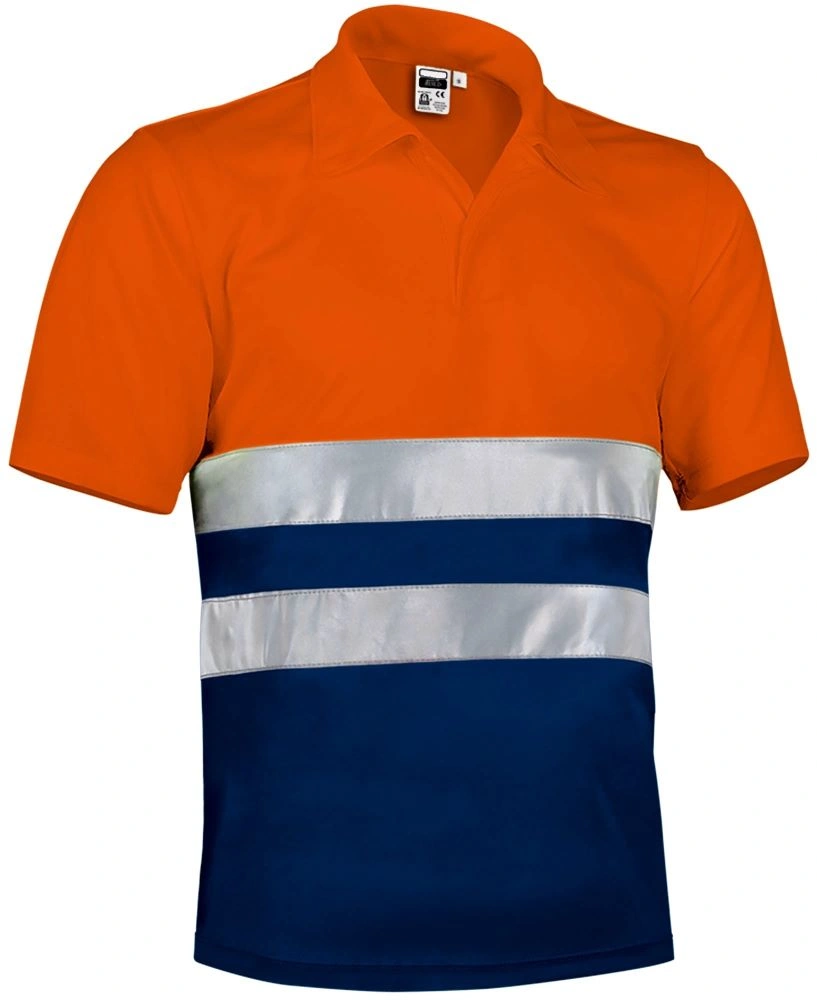 BUILD Tricou polo mânecă scurtă de Înaltă Vizibilitate, Portocaliu-Bleumarin