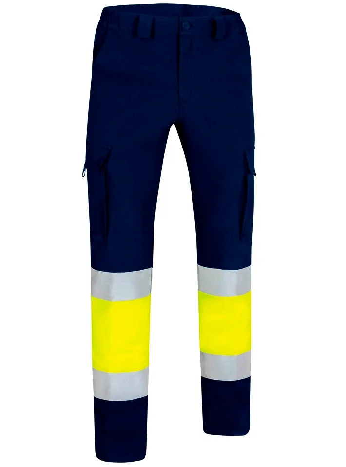 RIGEL HI-VIS Pantaloni reflectorizanți BI-STRETCH cu mai multe buzunare, Galben-Bleumarin