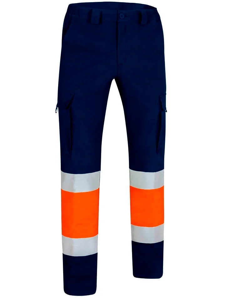 RIGEL HI-VIS Pantaloni reflectorizanți BI-STRETCH cu mai multe buzunare, Portocaliu-Bleumarin