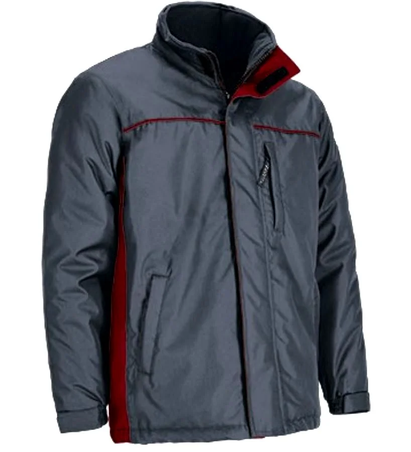 THUNDER Jachetă parka de lucru impermeabilă, bicolor, cu glugă ascunsă, Gri-Rosu lotus