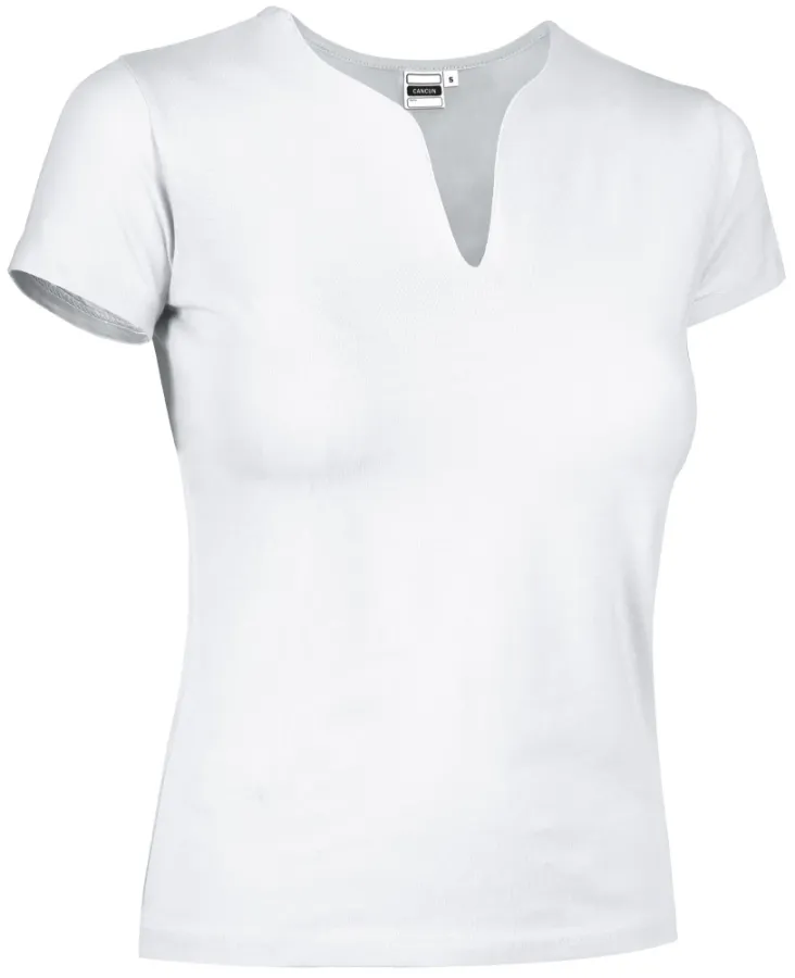 Tricou Damă CANCUN Bumbac 95%/Elastan 5% 190g | Decolteu Tip Lacrimă Cambrat Alb