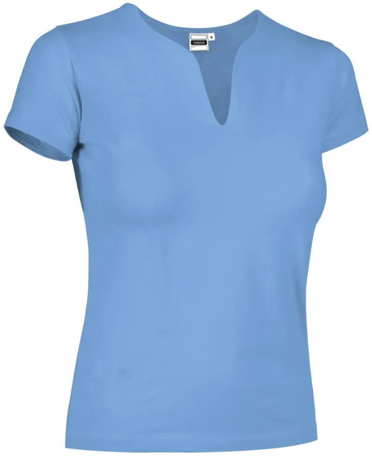 Tricou Damă CANCUN Bumbac 95%/Elastan 5% 190g | Decolteu Tip Lacrimă Cambrat Bleu