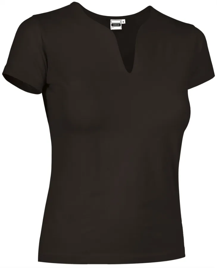 Tricou Damă CANCUN Bumbac 95%/Elastan 5% 190g | Decolteu Tip Lacrimă Cambrat Negru