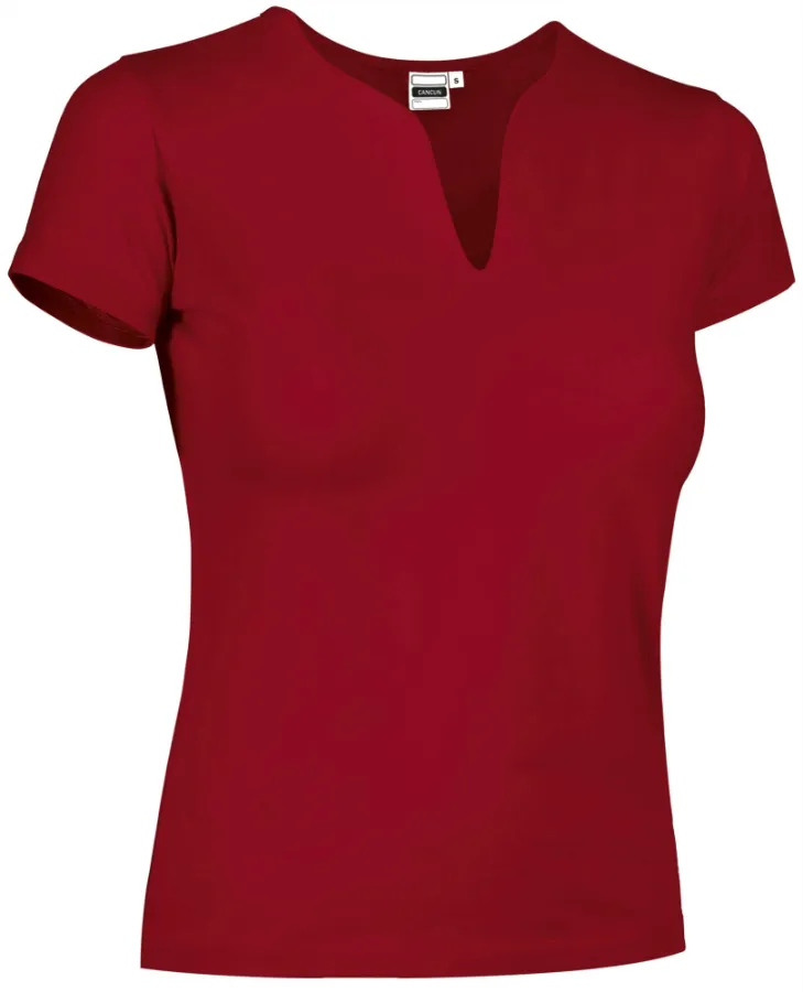 Tricou Damă CANCUN Bumbac 95%/Elastan 5% 190g | Decolteu Tip Lacrimă Cambrat Rosu lotus