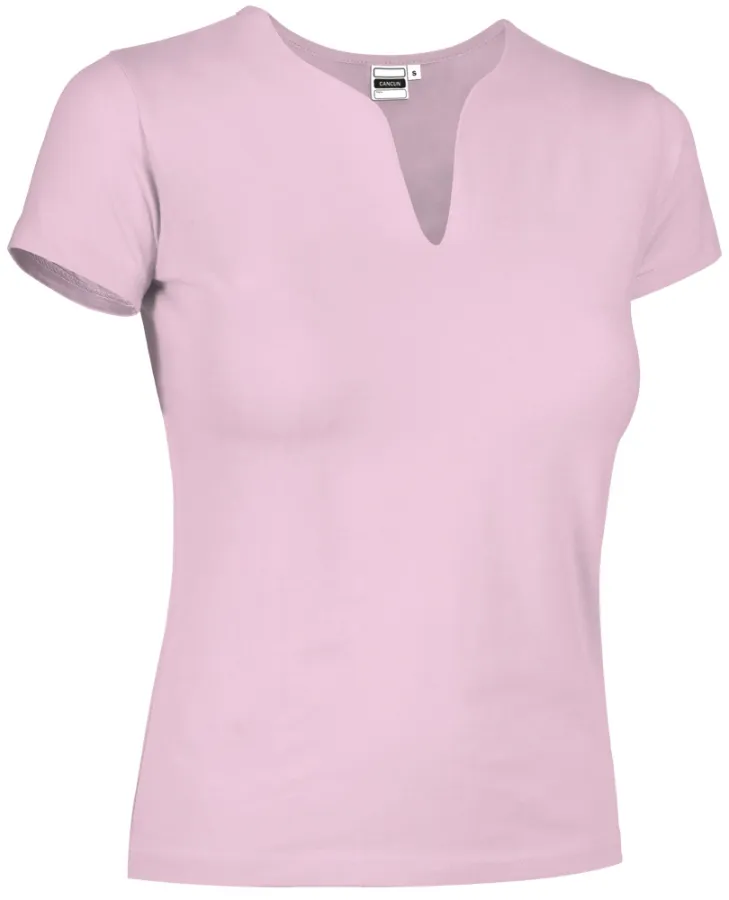 Tricou Damă CANCUN Bumbac 95%/Elastan 5% 190g | Decolteu Tip Lacrimă Cambrat Roz deschis