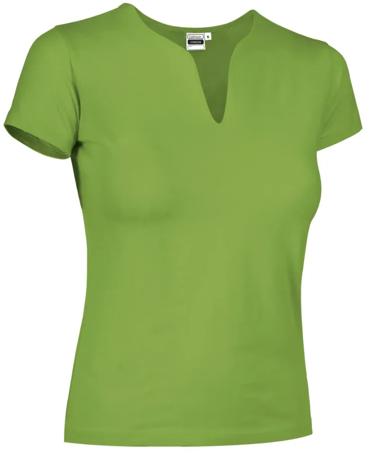 Tricou Damă CANCUN Bumbac 95%/Elastan 5% 190g | Decolteu Tip Lacrimă Cambrat Verde mar