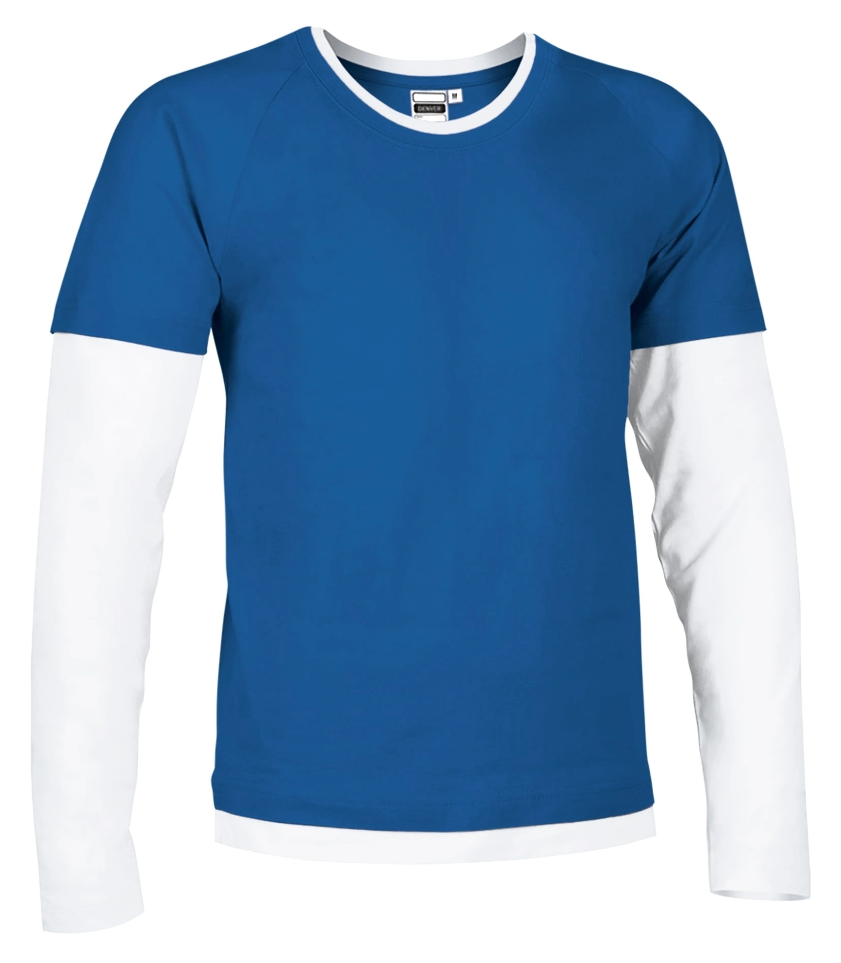 Tricou Unisex DENVER Bumbac 100%, 160g - mânecă lungă bicolor, Albastru royal-Alb