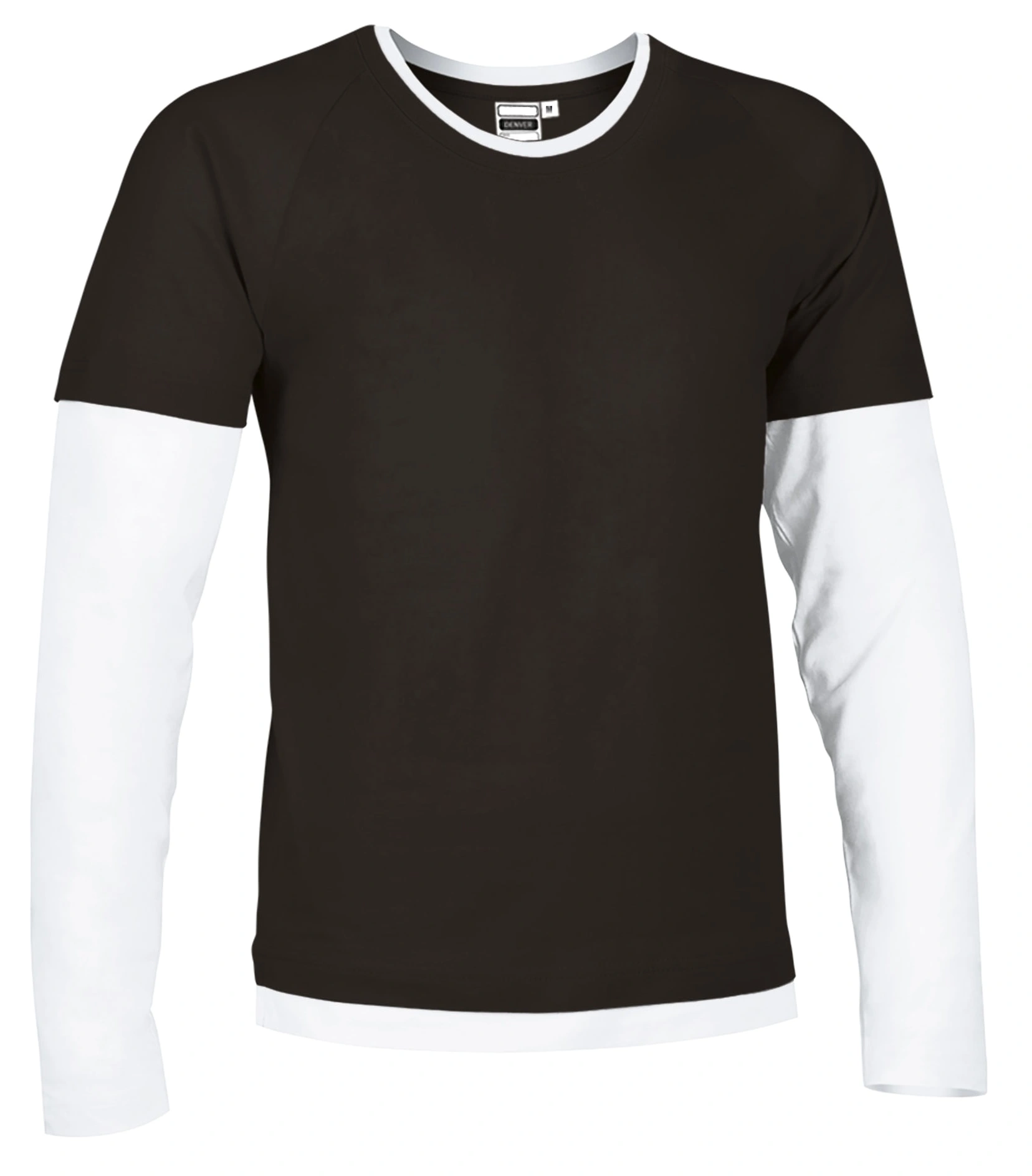 Tricou Unisex DENVER Bumbac 100%, 160g - mânecă lungă bicolor, Negru-Alb