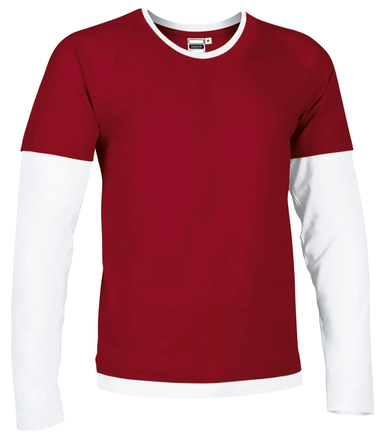 Tricou Unisex DENVER Bumbac 100%, 160g - mânecă lungă bicolor, Rosu lotus-Alb