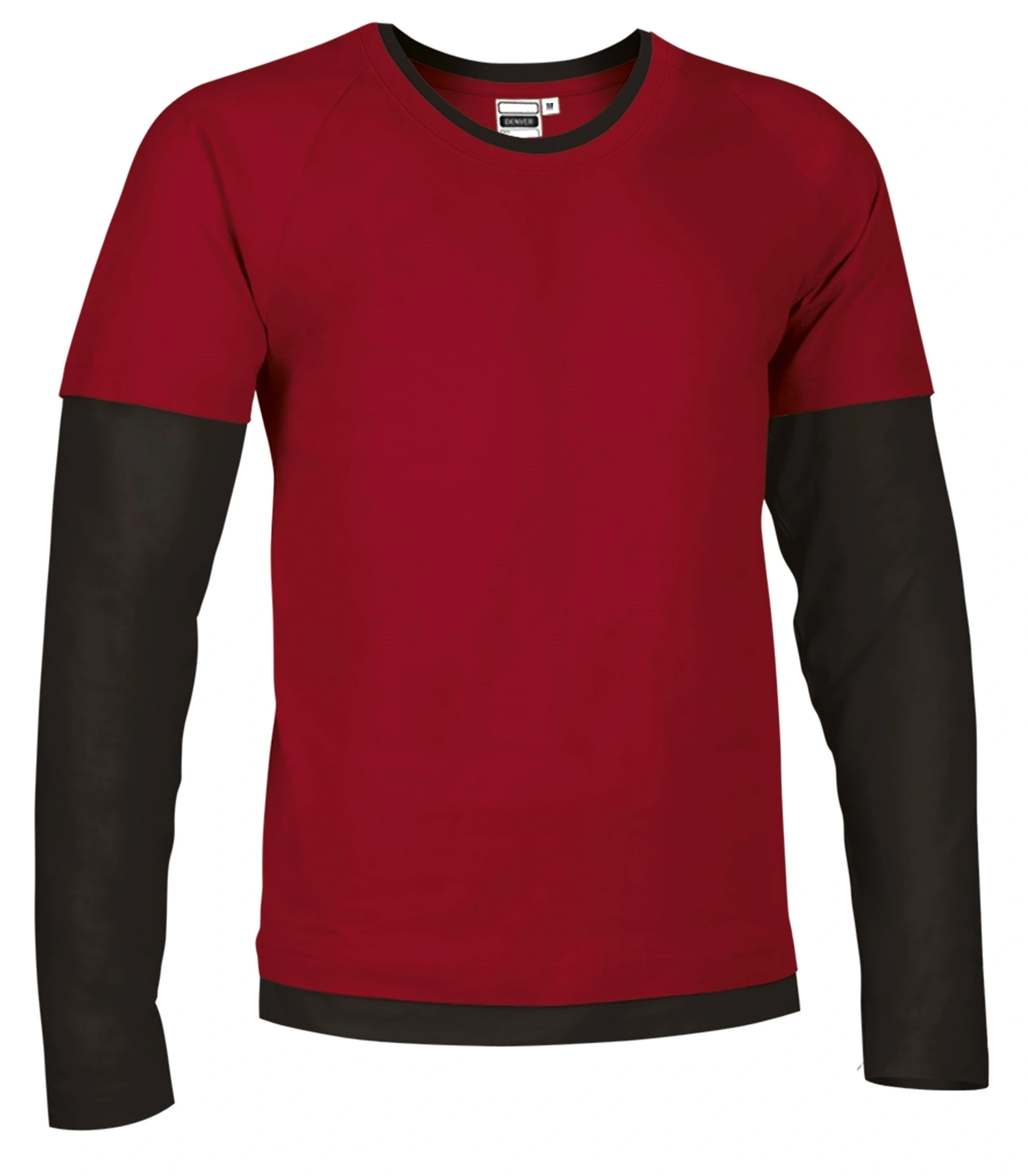 Tricou Unisex DENVER Bumbac 100%, 160g - mânecă lungă bicolor, Rosu lotus-Negru