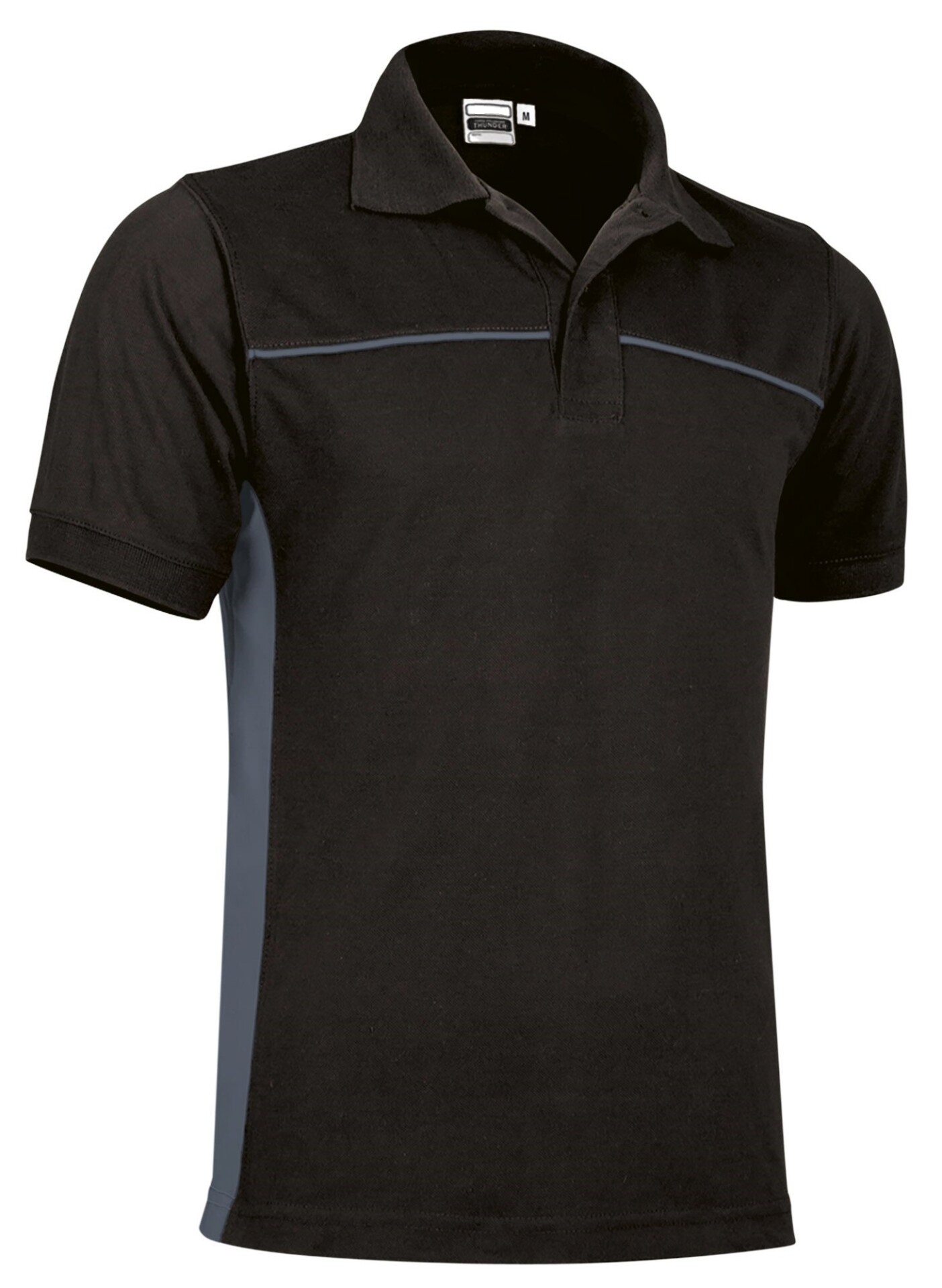 Tricou Polo THUNDER Bicolor bbc/Pe 220g, Premium CE Oeko-Tex, Negru-Gri