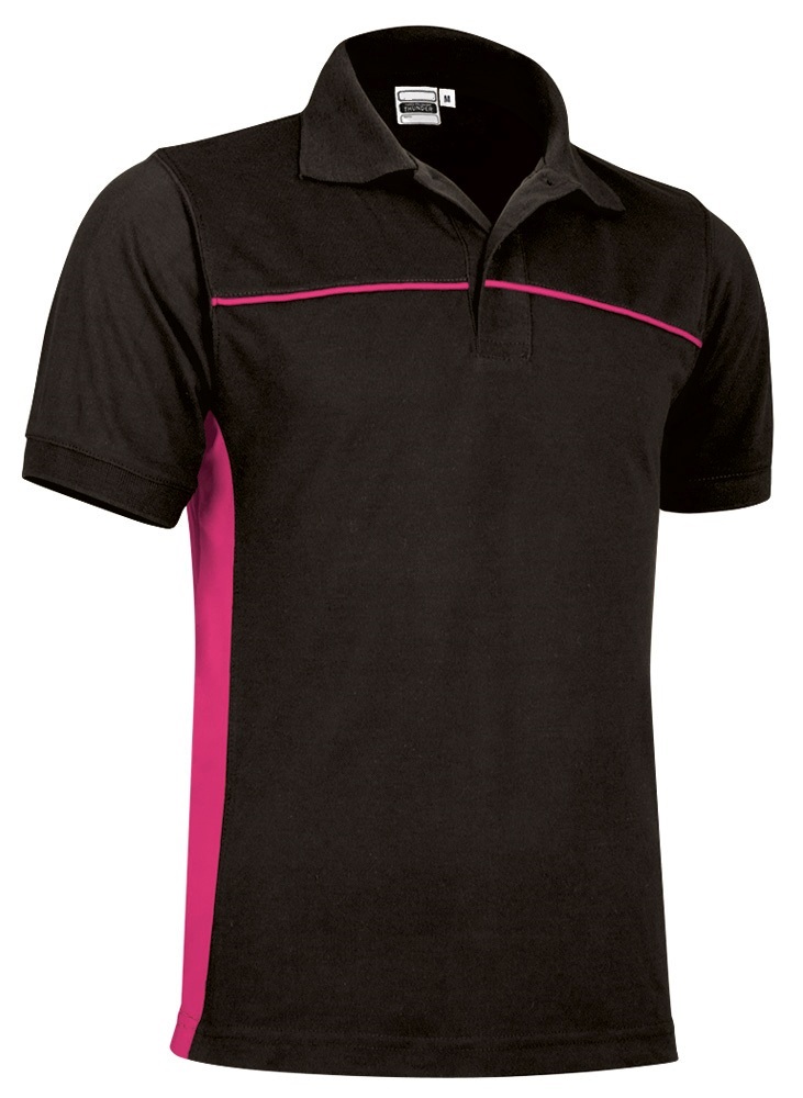 Tricou Polo THUNDER Bicolor bbc/Pe 220g, Premium CE Oeko-Tex, Negru-Roz magenta