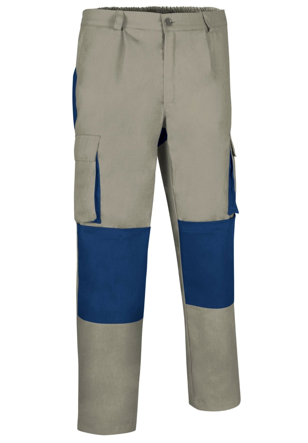 DARKO Pantaloni multi buzunare, cu design bicolor si tricolor Bej nisip-Albastru met.