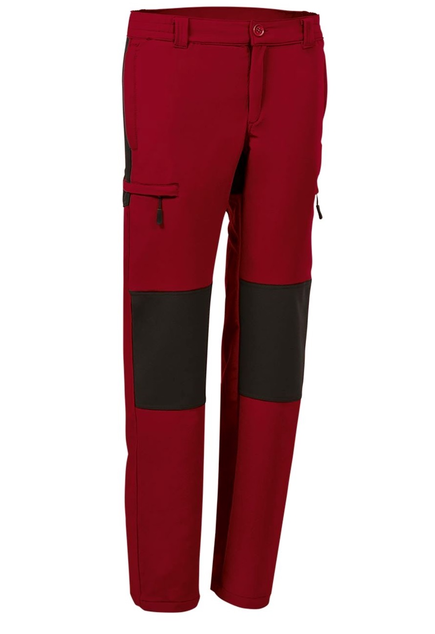 DATOR Pantaloni bi-stretch, multi-buzunare, bicolor Rosu lotus-Negru
