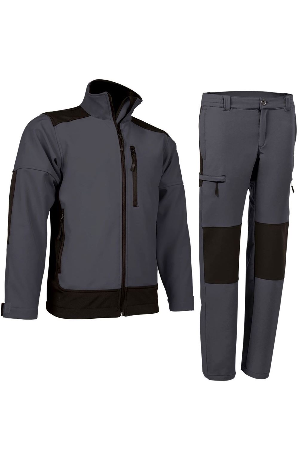 SAPONI-Dator Jacheta softshell si pantaloni elasici bicolor Gri inchis-Negru