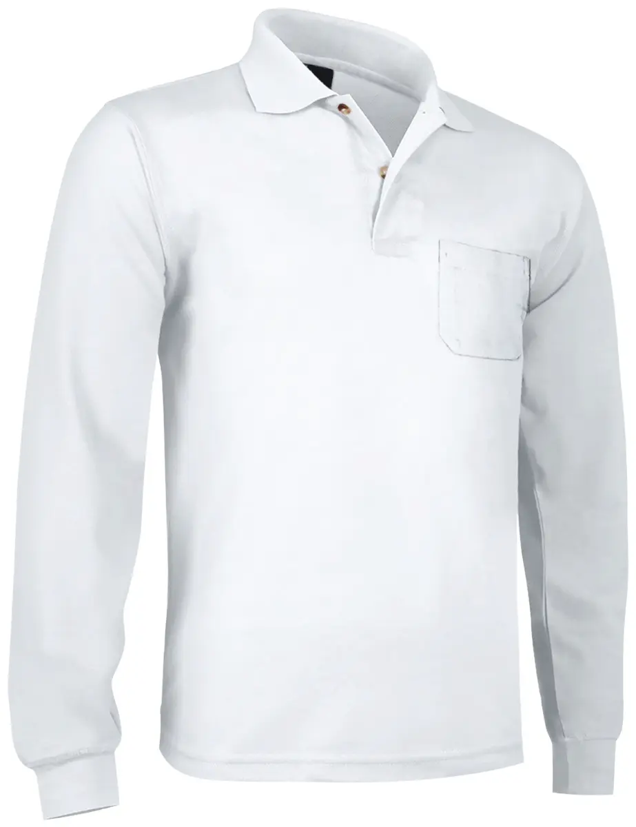 Tricou polo de mânecă lungă și buzunar BREDA Alb