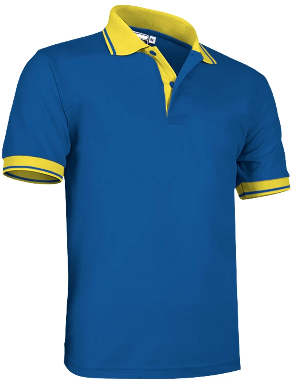 Tricou Polo COMBI Culori contrast, Premium Bumbac 100% 220g Albastru royal-Galben lemon