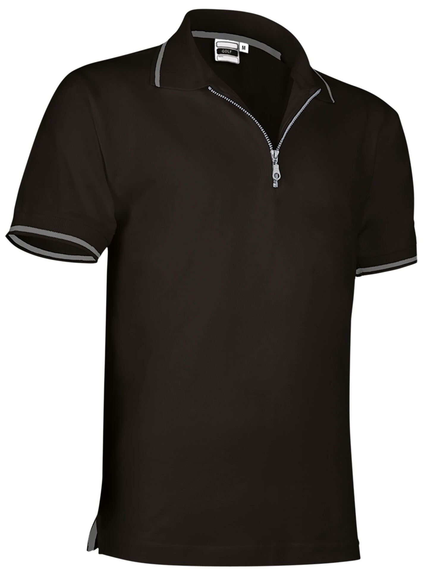 Tricou Polo GOLF dungi contrast și fermoar, Bumbac100% 220g Negru-Gri