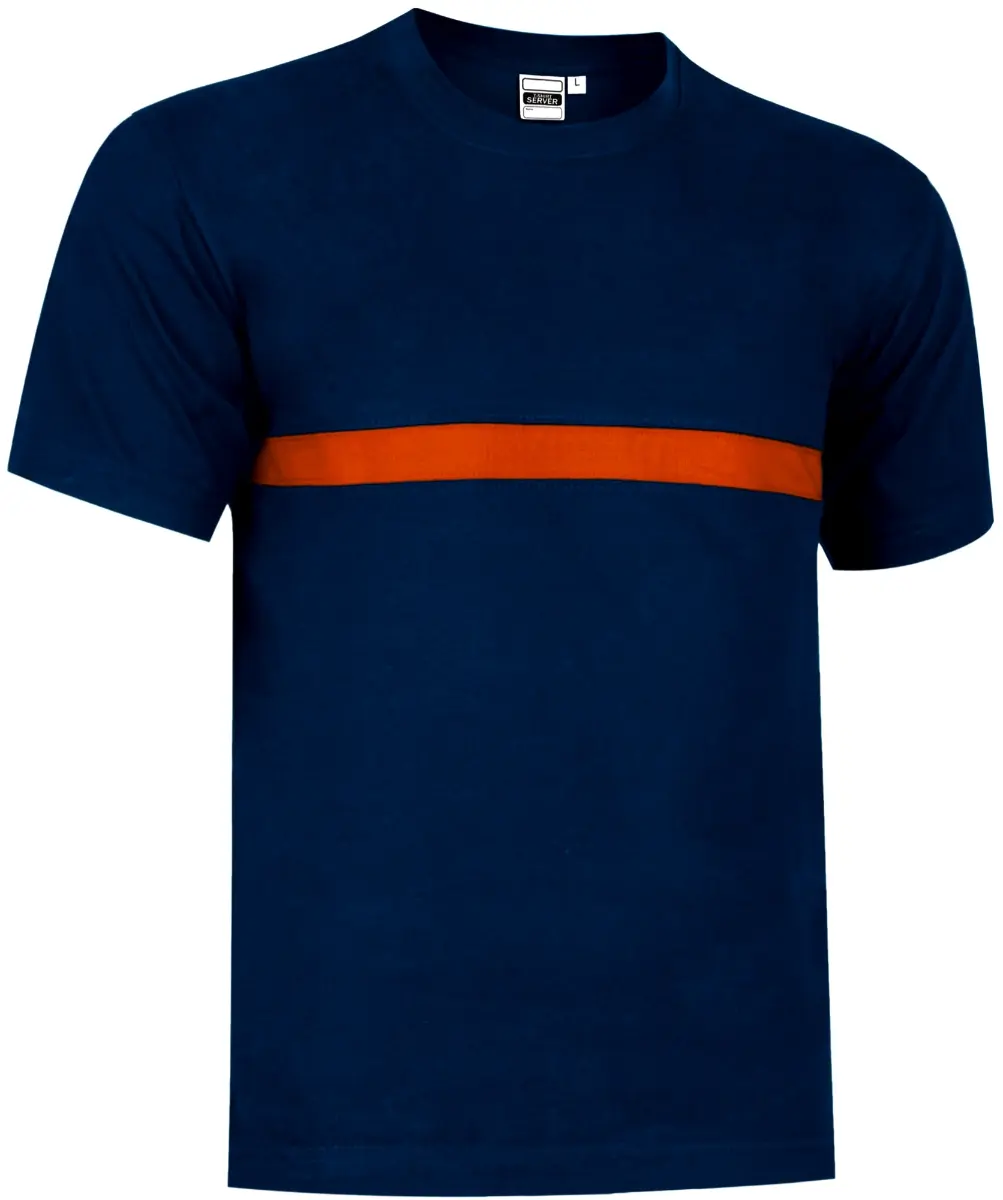Tricou Unisex SERVER Premium Bumbac100% 160g, cu bandă orizontală contrast, Bleumarin-Portocaliu