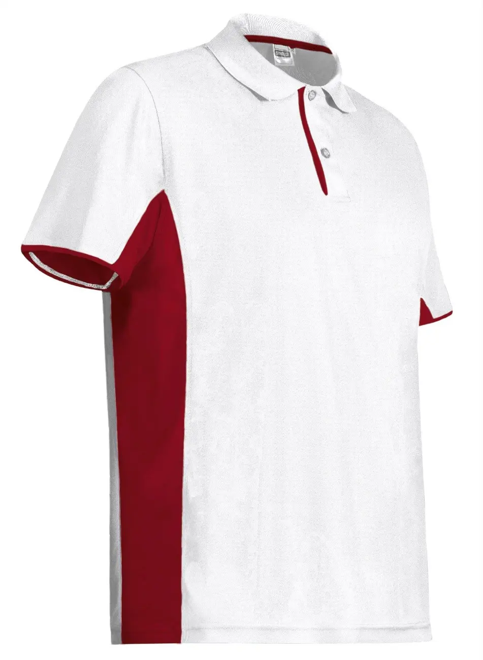 Tricou Polo tehnic bicolor STRATEGY 100% Pe. 170g Alb-Rosu lotus