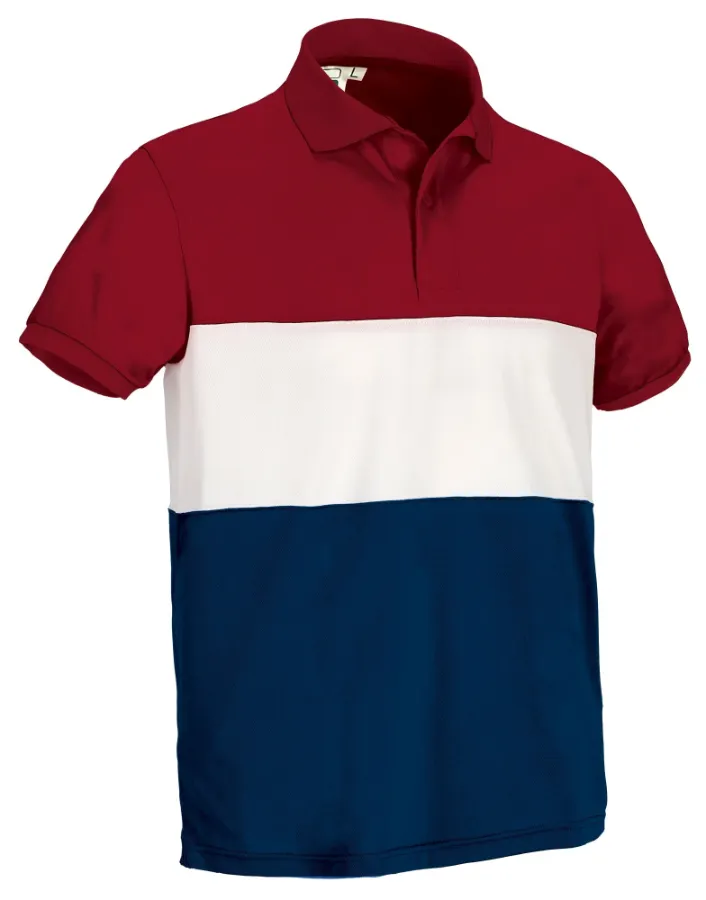 VARSITY Tricou polo cu 3 culori Rosu-Alb-Bleumarin
