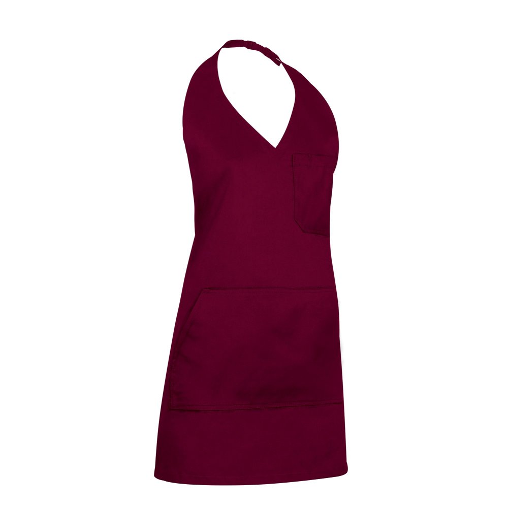 BISTRO Șorț cu pieptar, multi-buzunare si decolteu in V, Grena mahon