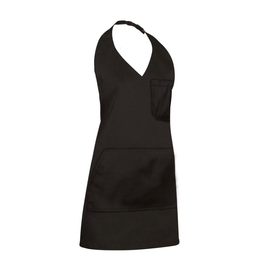 BISTRO Șorț cu pieptar, multi-buzunare si decolteu in V, Negru