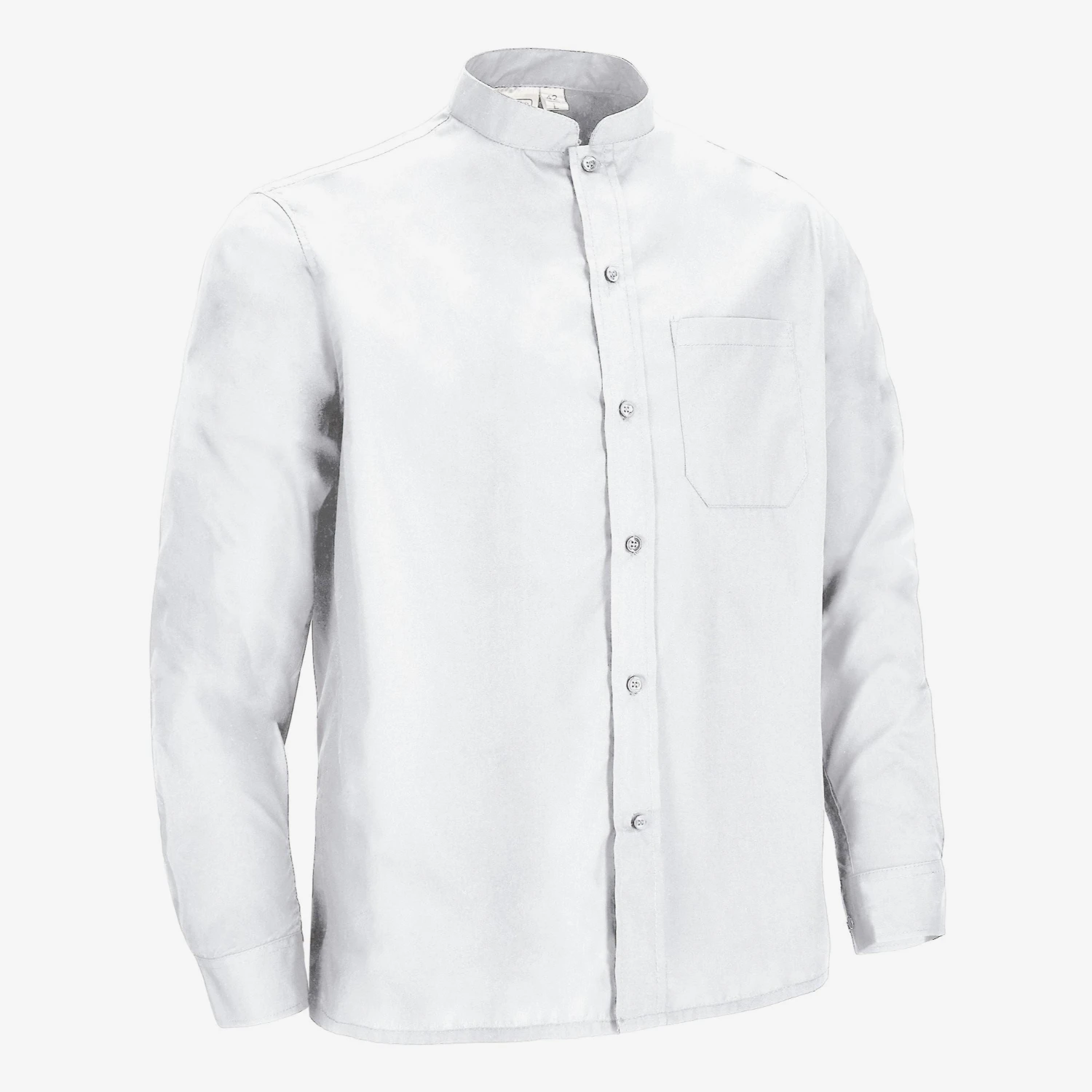 Cămașă cu mânecă lungă și guler rotund, 65% pe, 35% bbc,120g, poplin SOPRAN Alb