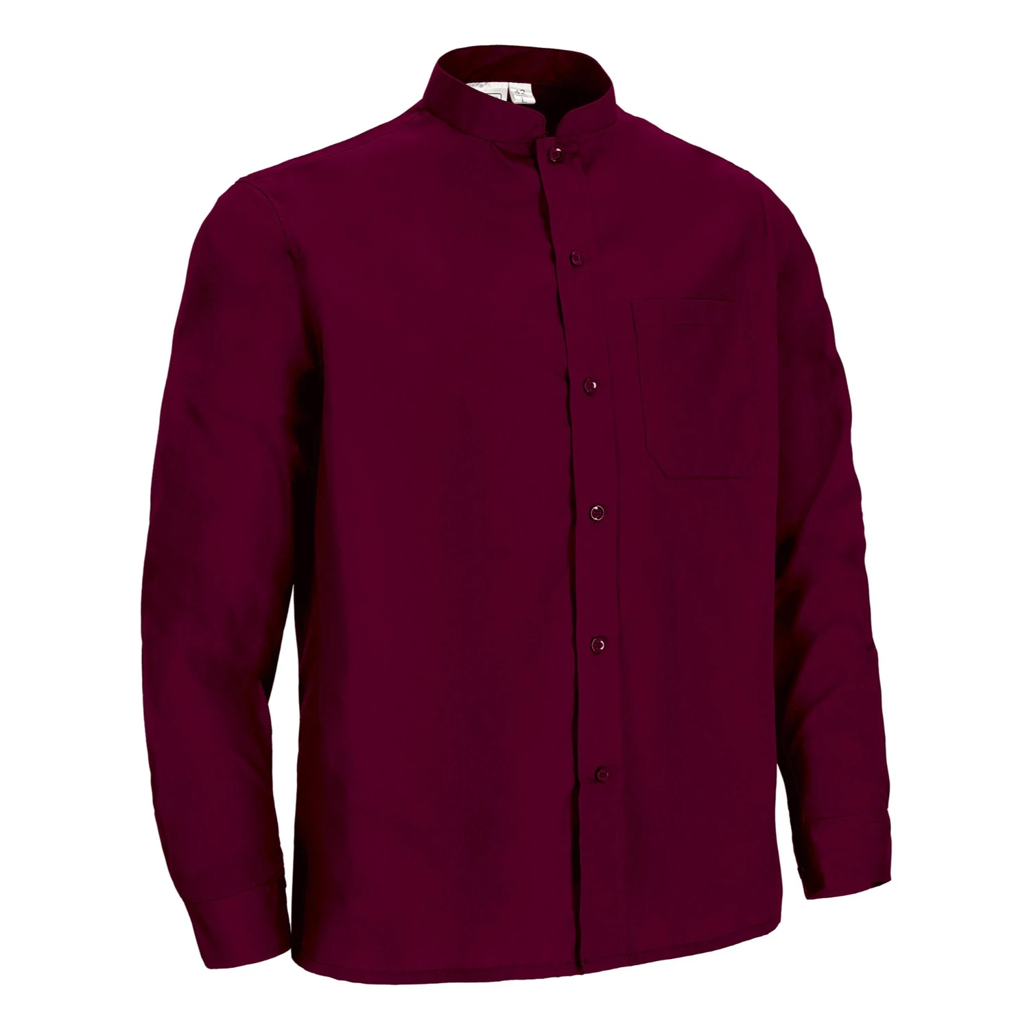Cămașă cu mânecă lungă și guler rotund, 65% pe, 35% bbc,120g, poplin SOPRAN Grena mahon