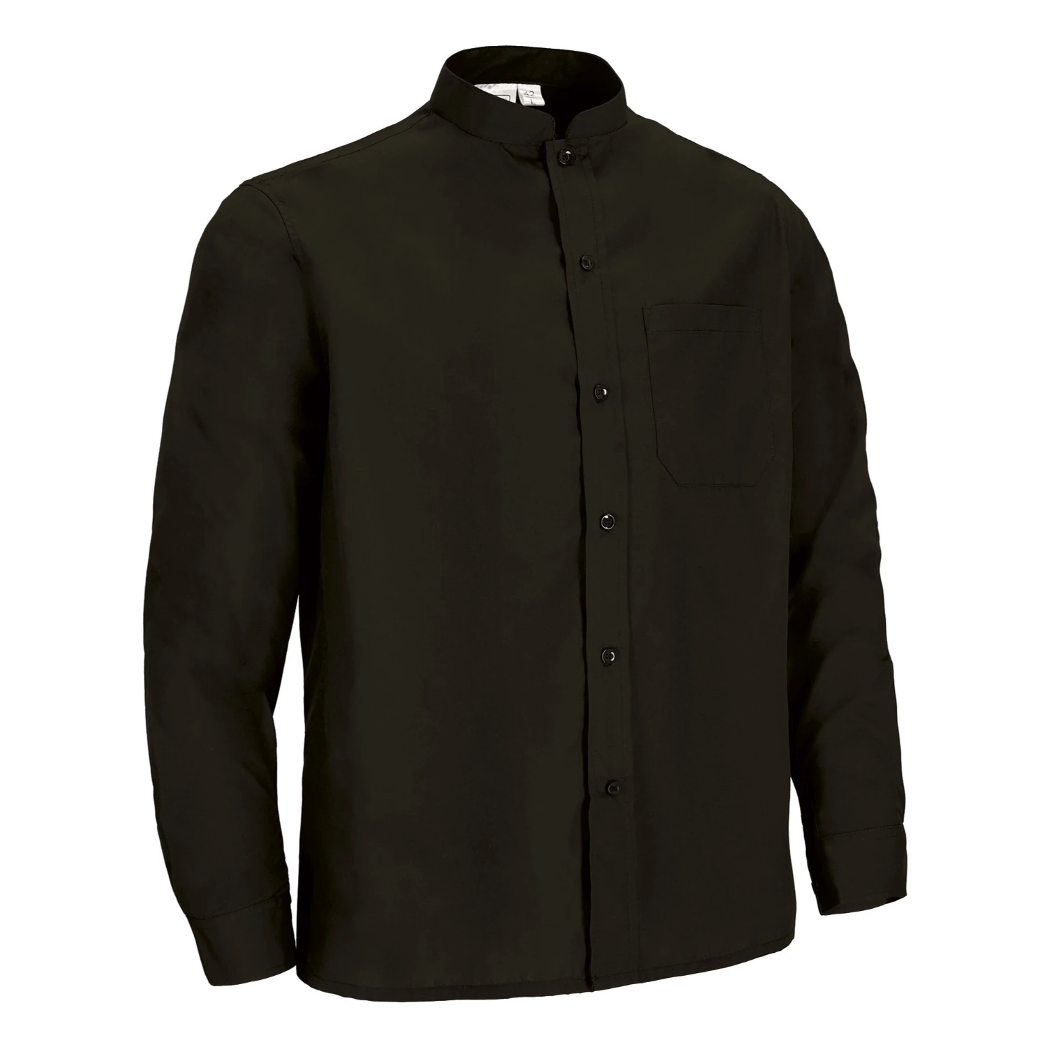 Cămașă cu mânecă lungă și guler rotund, 65% pe, 35% bbc,120g, poplin SOPRAN Negru