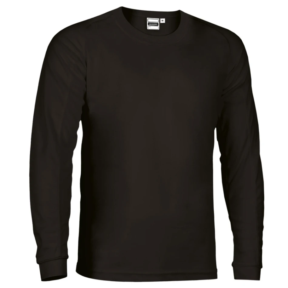 Tricou Adulti CROSSING Pe 100% 145g - sport Tehnic mânecă lunga, Negru