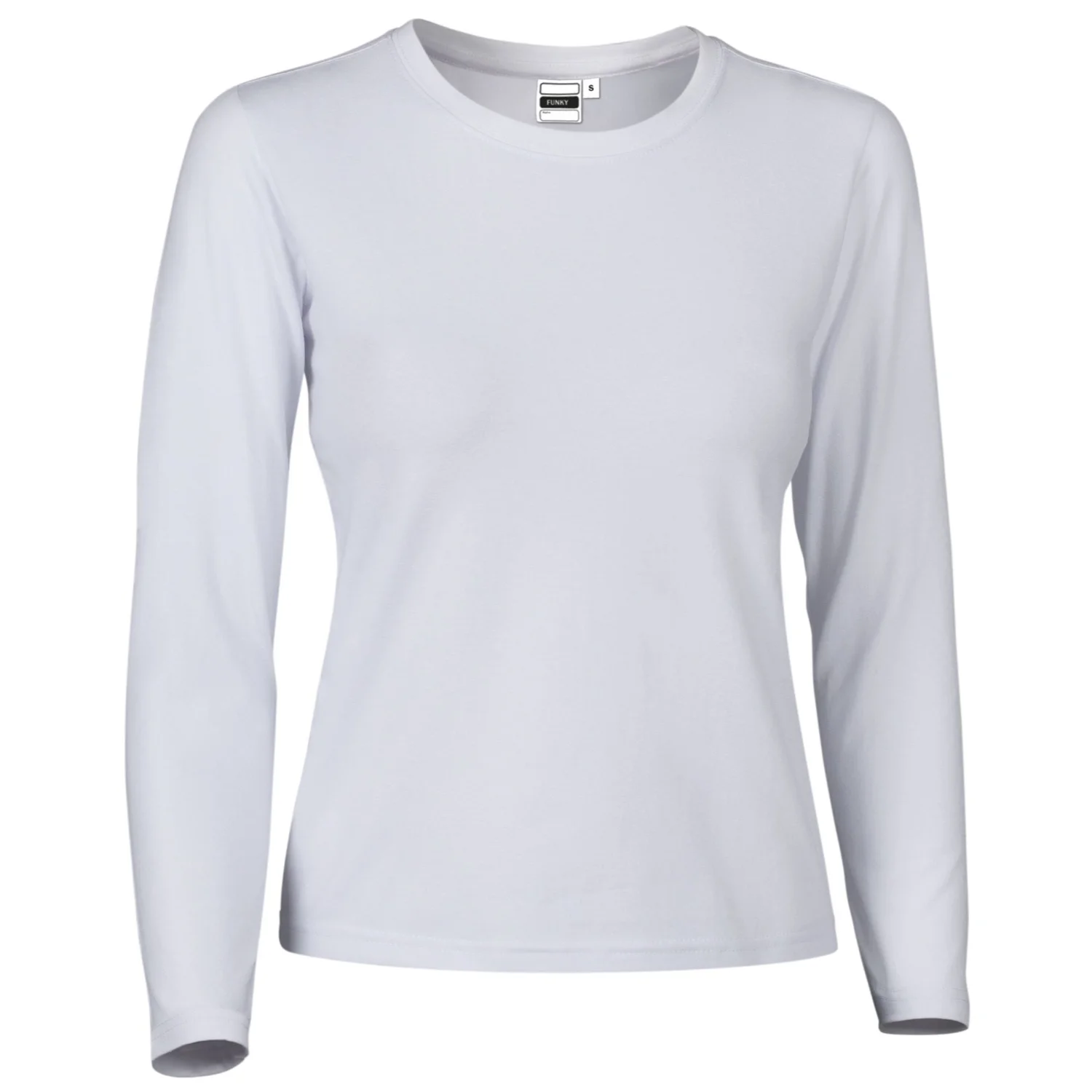 Tricou Damă mânecă lungă FUNKY - Bumbac 95% Elastan 5% Cambrat Alb