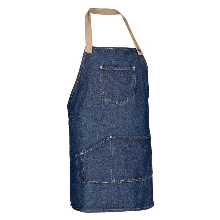 Șorț cu pieptar, MARLON material de blugi, multi-buzunare