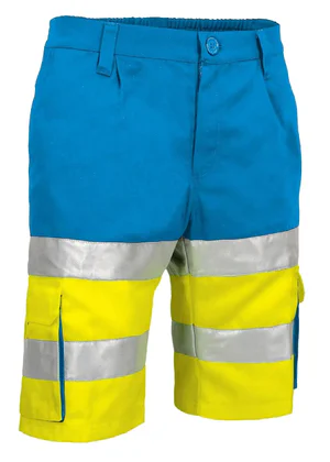 BRANDON Pantaloni scurti de Înaltă Vizibilitate, bicolor multi-buzunare Galben fluorescent-Albastru tropical