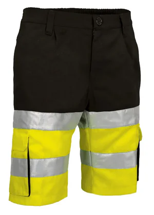 BRANDON Pantaloni scurti de Înaltă Vizibilitate, bicolor multi-buzunare Galben fluorescent-Negru