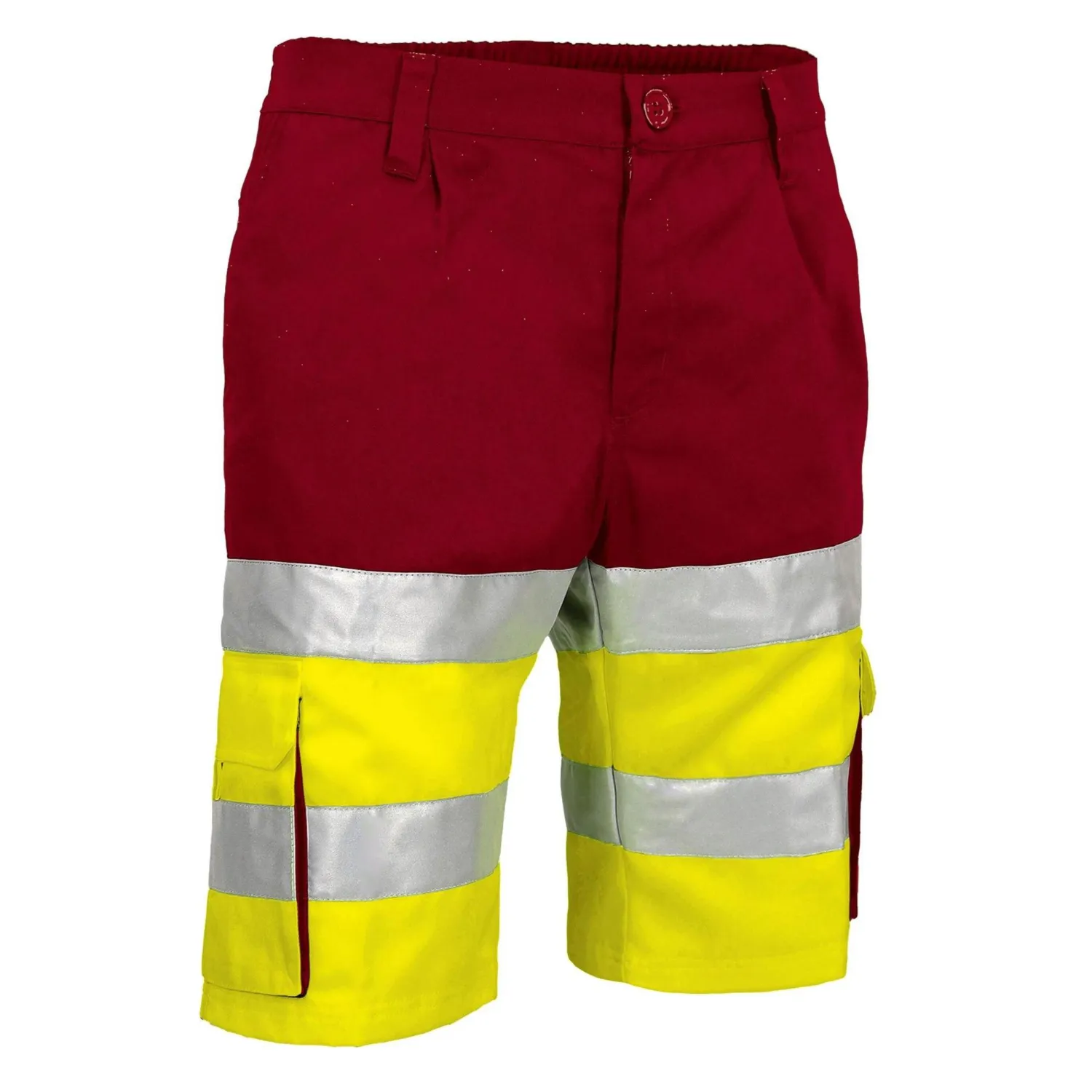 BRANDON Pantaloni scurti de Înaltă Vizibilitate, bicolor multi-buzunare Galben fluorescent-Rosu loto