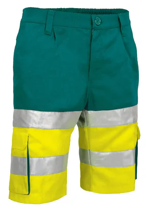 BRANDON Pantaloni scurti de Înaltă Vizibilitate, bicolor multi-buzunare Galben fluorescent-Verde amazon