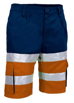 BRANDON Pantaloni scurti de Înaltă Vizibilitate, bicolor multi-buzunare Portocaliu fluorescent-Bleumarin