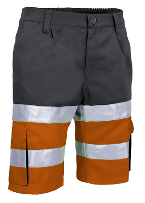 BRANDON Pantaloni scurti de Înaltă Vizibilitate, bicolor multi-buzunare Portocaliu fluorescent-Gri inchis