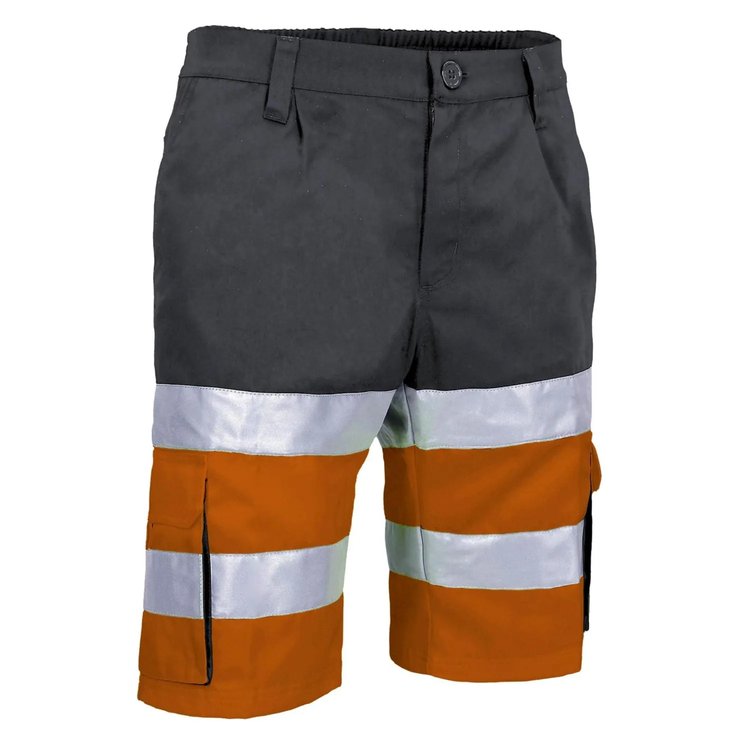 BRANDON Pantaloni scurti de Înaltă Vizibilitate, bicolor multi-buzunare Portocaliu fluorescent-Gri inchis