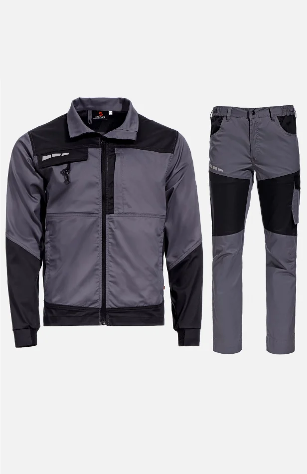 Costum de lucru cu pantaloni pieptar 2137-2138 EOS Stretch LIGHT GREY/DARK GREY