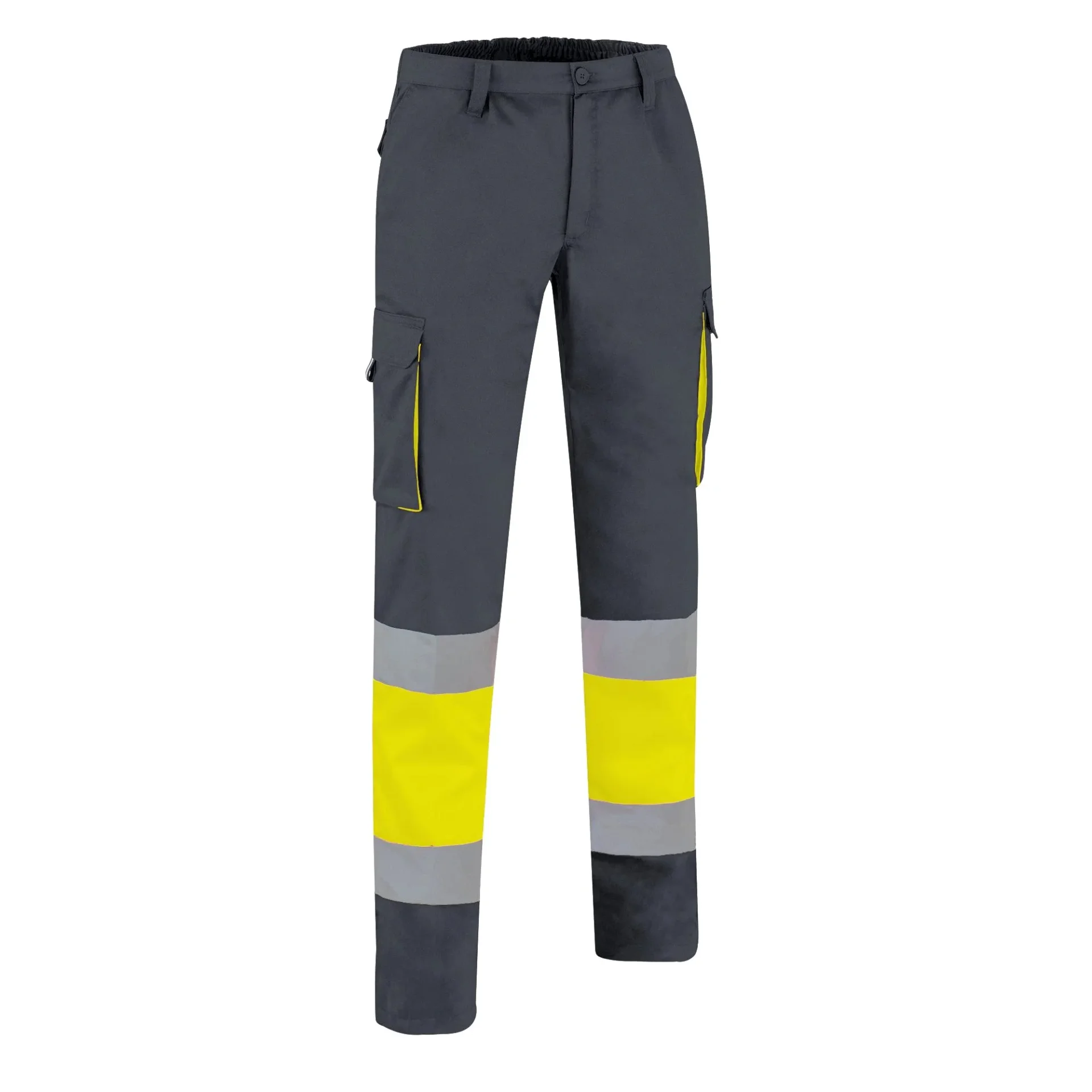 FACTORY HI-VIS Pantaloni reflectorizanti Tercot, multi-buzunare, Galben fluorescent-Gri inchis