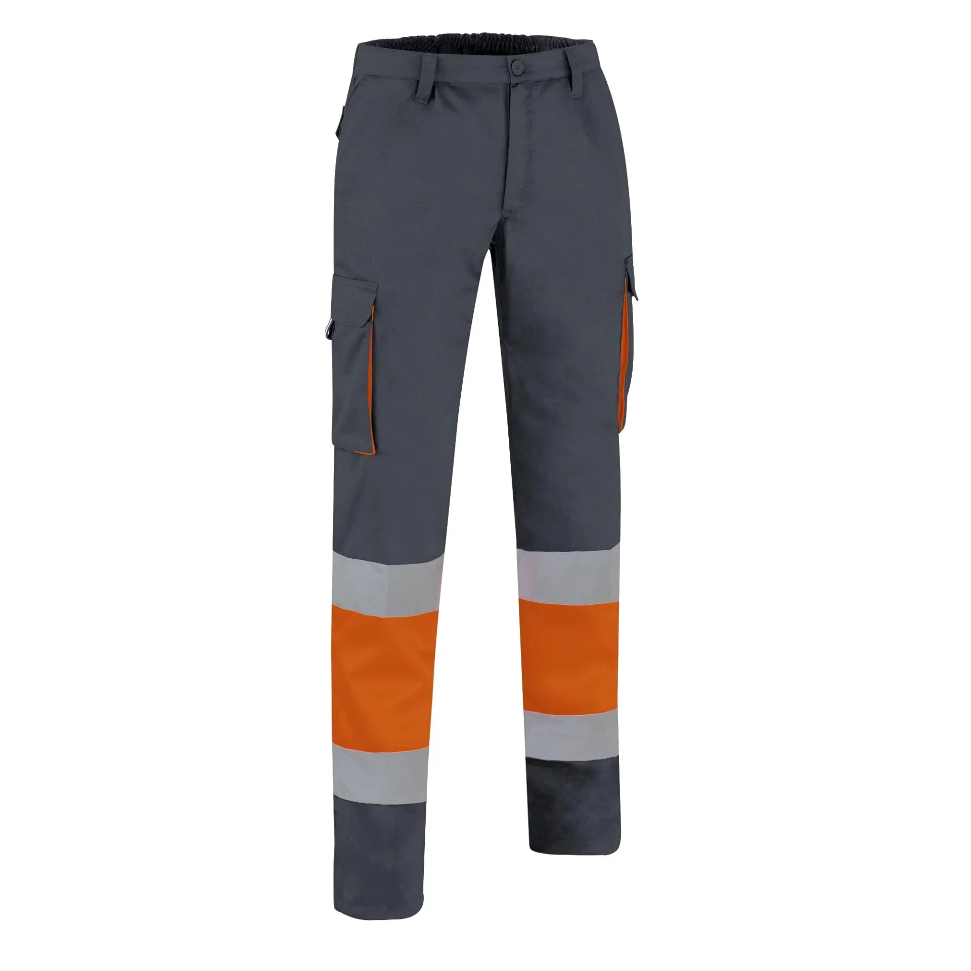 FACTORY HI-VIS Pantaloni reflectorizanți Tercot, multi buzunare, Portocaliu fluorescent-Gri inchis